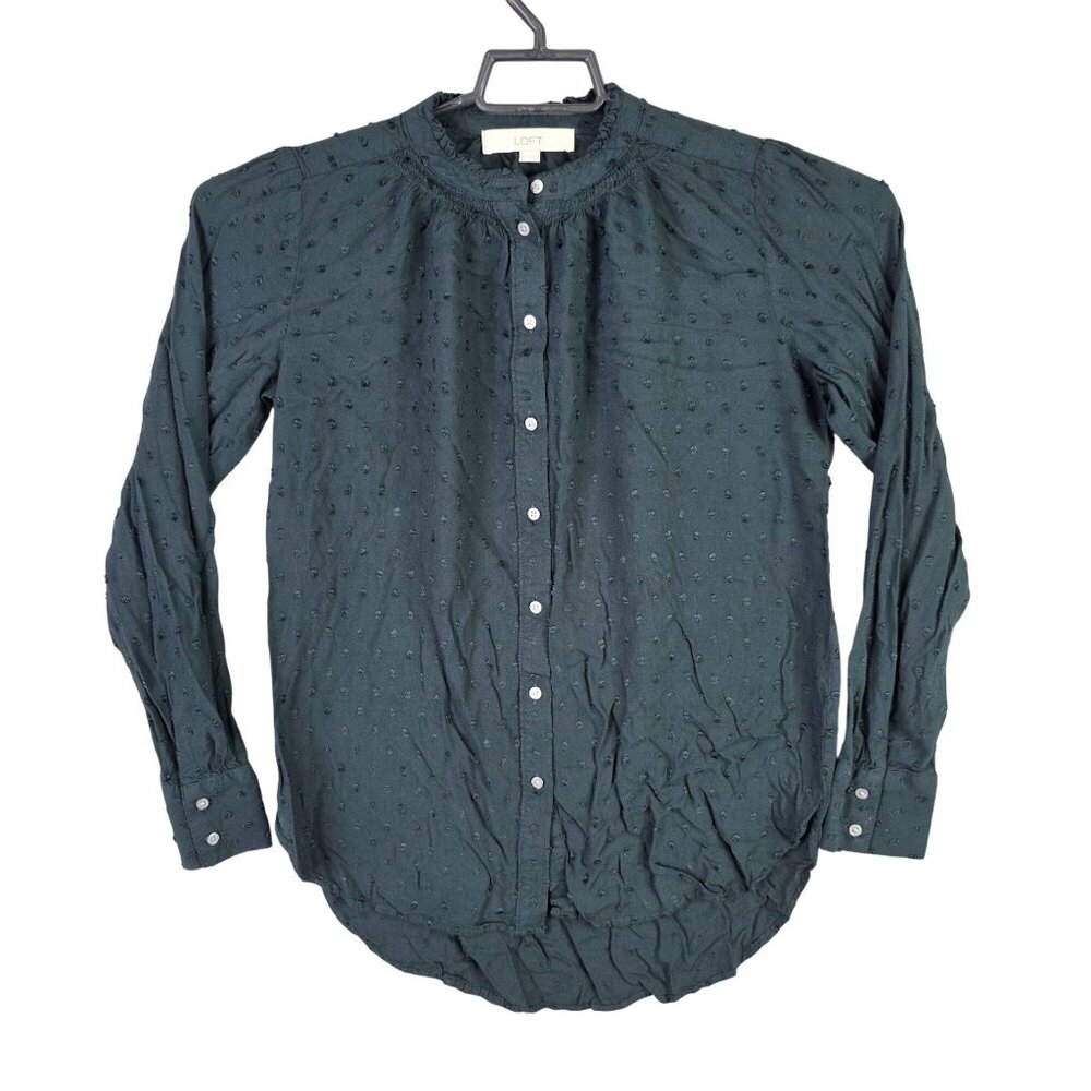 Womens LOFT Pine Needle Forest Green Shirt Button Up Long Sleeve Rayon Size XS